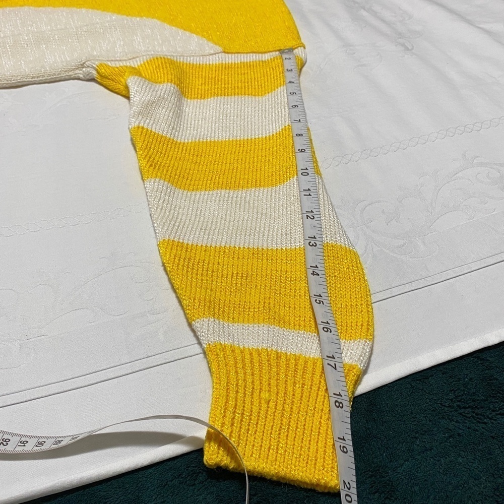 Nannell Vintage Cardigan Sweater Yellow White Stripe Nautical Anchor Buttons M - Picture 11 of 12